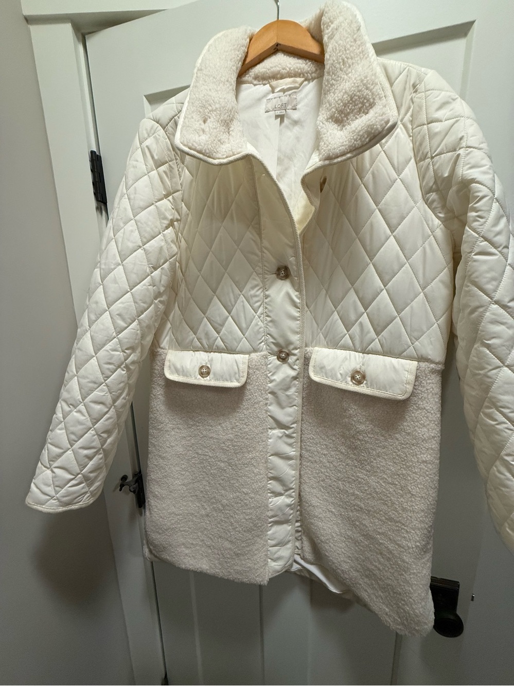 LOFT Cream Quilted Puffer Jacket